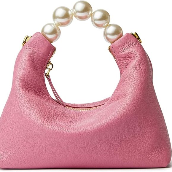 Neiman Marcus Gold Bead Pink Top Handle Leather Bag